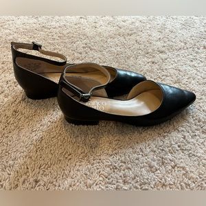 Franco Sarto strappy black leather flats, worn once. Size 5.